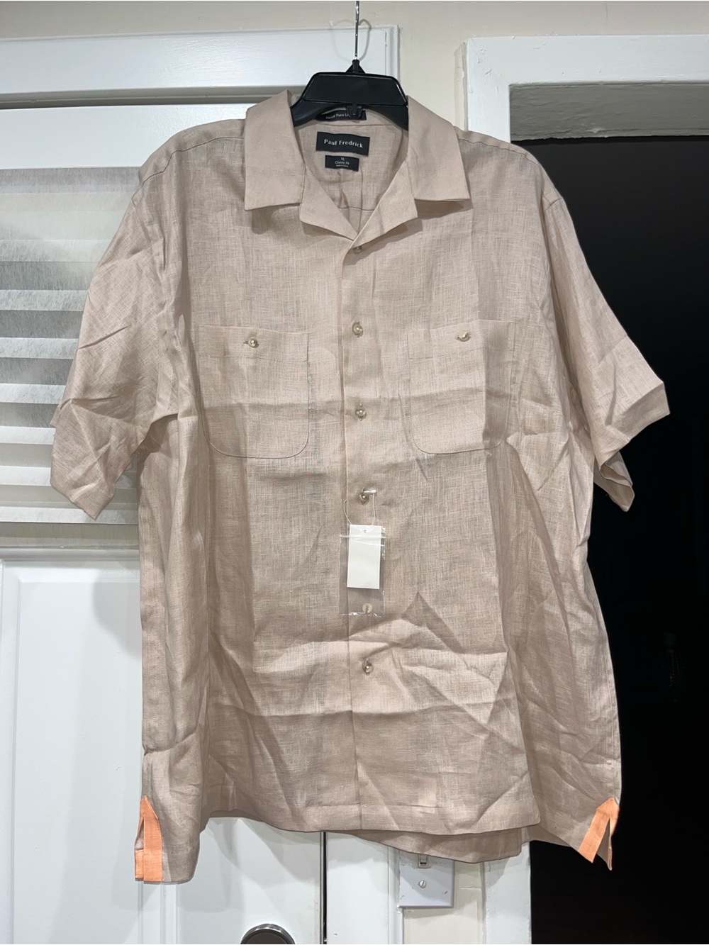 Paul Fredrick tan linen shirt
